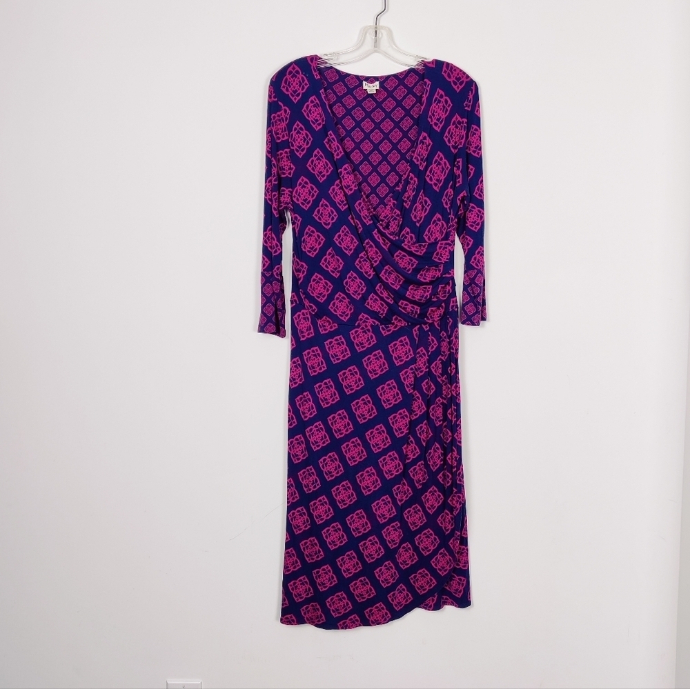 Hayley Women's Geometric Pattern Faux Wrap Midi Dress Size Large Drapy